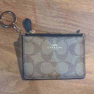 Coach Tan and Brown Signature Keychain Pouch